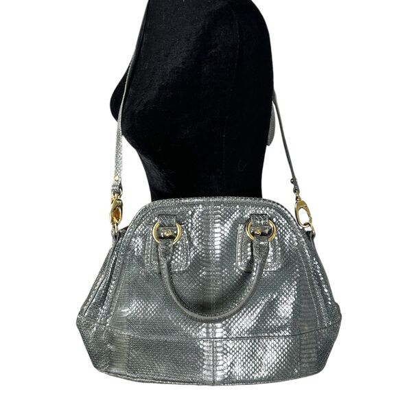 Talbots Grey Snake Embossed Leather Top Handle Crossbody Bag - Picture 1 of 5